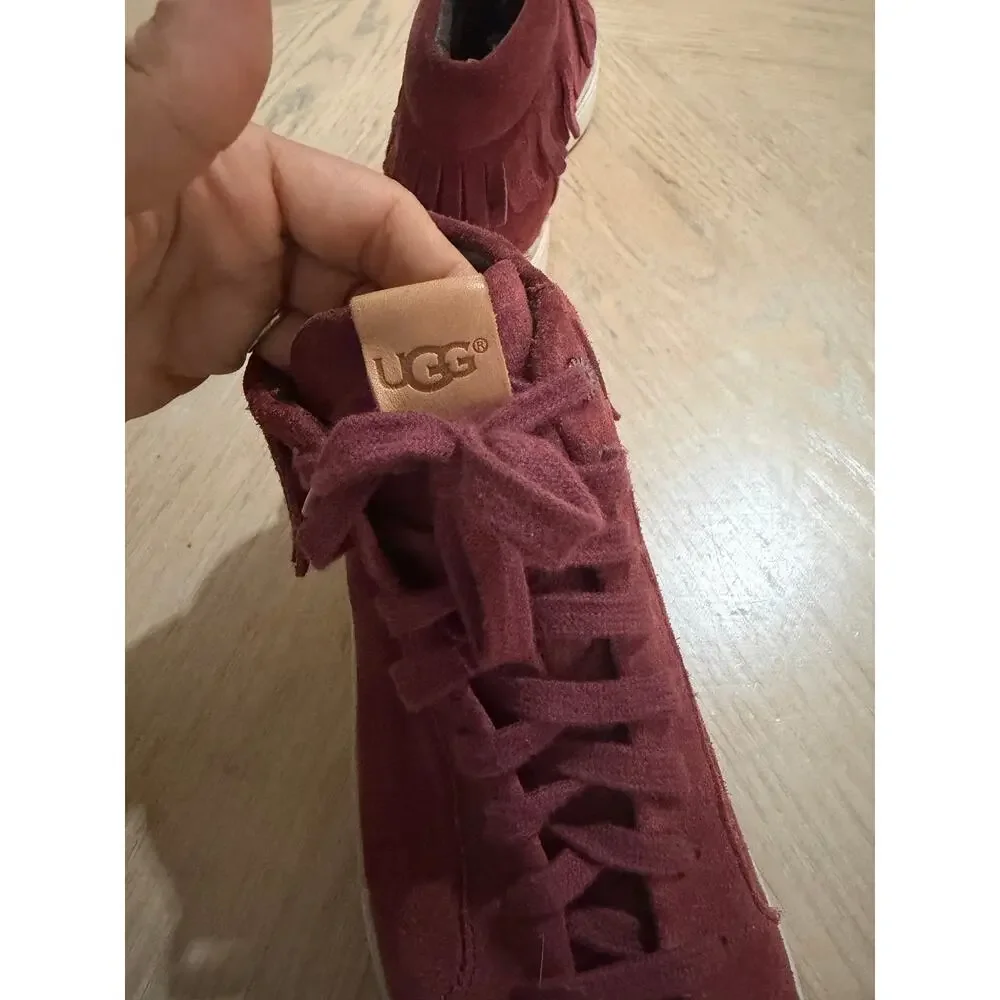 UGG Cali Brecken Lace High Fringe Pinot Noir Suede Sneakers men’s 8.5